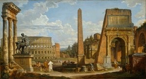 Uma visão de Capriccio das ruínas romanas, 1737